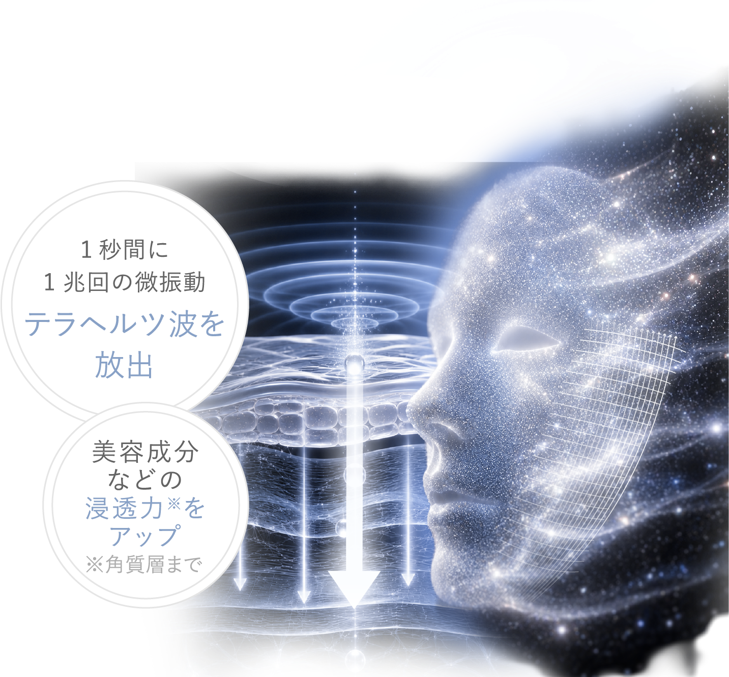 1秒間に1兆回の微振動 テラヘルツ波を放出 ※角質層まで美容成分などの浸透力※をアップ